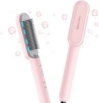 Wavytalk Hair Straightener Brush, Ionic Hair Straightening Brush with 6 Temperature Adjust, Anti-Scald Ceramic Straightening Comb Fast Heating for Home Salon, Dual Voltage Pink.