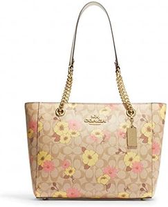 COACH Women's Cammie Leather Chain Tote, Light Khaki Multi