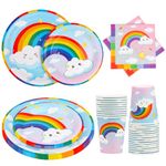 Rainbow Party Plates Cups Napkins - Fowecelt 120 pcs Rainbow Party Tableware Paper Plates Cups and Napkins Set for Kids Party Rainbow Birthday Party Supplies Decorations for 30 Guests