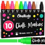 Chalkola 10 Chalk Markers for Chalkboard, Blackboard, Window, Bistro, Car Glass, Board, Mirror - 10mm 3-in-1 Wide Nib