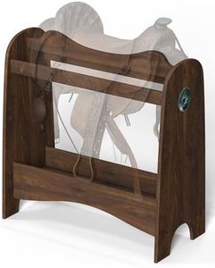 Vovamo Pine Wood Saddle Rack for Western/English Saddles, Classic Brown Curved Wave Designed Saddle Stand with Storage Shelf&Hook,Display for Living Room/Tack Room/Club, Equestrian Gift