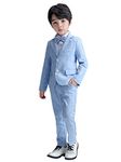 LOLANTA Boys Suit Wedding Ring Bearer Outfit Kids Suit Set, Plaid Blazer Suit Pants Bow Tie (Blue 6-7 Years)