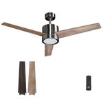 52 Inch Ceiling Fan Brushed Nickel: Vagizm Remote Controlled Dimmable Light Combo - Quiet Reversible - 3 Blades (Brushed Nickel+Walnut)