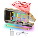 U-picks Projection Alarm Clock,Digital Alarm Clock,7.4"LED Mirror Clock with 180°Rotating Projector,11 RGB Color Digital Display,10 Color Night Light,5 Level Volume Table Clock For Children,Girls Kids