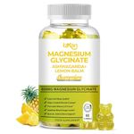 Magnesium Glycinate Gummies 800mg - Sugar Free Magnesium Supplement with Ashwagandha, Lemon Balm Extract & CoQ10 for Calm Mood & Muscle, Sleep Support - 60 Gummies (Pineapple Flavor) (1)