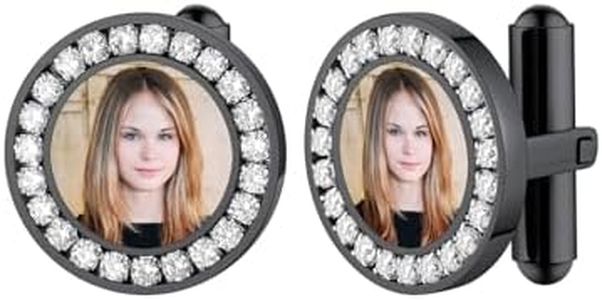 Black Cufflinks for Men Round Customized Photo Cuff Links Cool Groomsmen Gifts Father Dad Grandpa from Daughter
