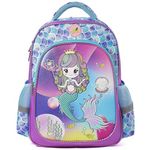 School Backpack for Girls and Boys Large 40 cm Casual Day Pack Cartoon Backpack, Mermaid Sequins, Cartoon