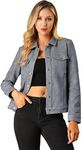 Allegra K Women's Turn-Down Collar Flap Pockets Snap Button Faux Suede Jacket Gray 3X-Large