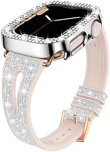 Goton Bling Band + Case for Apple Watch Bands 45mm 44mm 41mm 40mm 38mm Series 9 8 7 SE 6 5 4 3 2 1, Women Glitter Silicone Thin Strap + Rhinestones Bumper Cover for iWatch Accessories