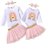 Honykids Big Sister Little Sister Matching Outfits Baby Girl Romper/Toddler Girl T-shirt Tops with Tutu Skirt Clothes Set, Pink-long, 0-3 Months