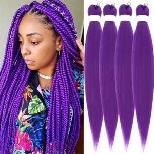 SAISIFEN Braiding Hair Pre-stretched Yaik Straight 4 Pieces/Lot Colored Synthetic Long Hair Extensions Crochet Braids Hair Hot Water Setting 90g/Piece 66 CM/26 Inch Purple Color