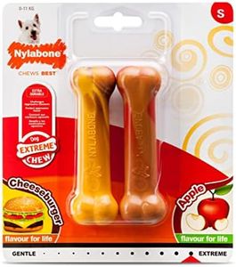 Nylabone Extreme Tough Dog Chew Toy Bones, Cheeseburger & Apple Flavour, 2-piece, Small, For Dogs Up To 11 kg