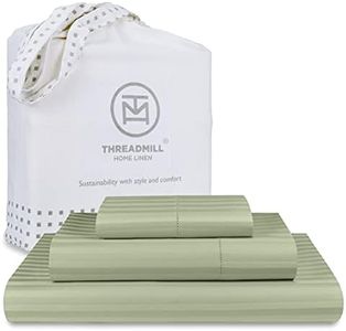 Threadmill Home Linen 600 Thread Count Twin Sheets Sets - 1CM Damask Stripe 100% Extra Long Staple Cotton Sheets for Twin Size Bed, Luxury 3 Piece Bedding Set with Deep Pocket Fitted Sheet, Sage