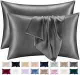 Lazzaro Satin Silk Pillowcases for Hair and Skin - Hypoallergenic Silk Pillow Cases 2 Pack with Envelope Closure - Ultrasoft Standard Size Charcoal Silk Pillowcases (50 x 75 cm)