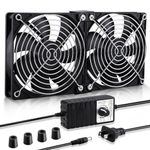 Wathai Big Airflow 2 x 120mm 240mm Computer Fan with AC Plug Cabinet Fan 110V 240V AC Power Supply, Speed Controller 3V to 12V, for Mining Machine Chassis Server Workstation Cooling