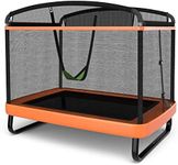 HONEY JOY 6FT Kids Recreational Trampoline, 2-in-1 Outdoor Toddler Trampoline w/Swing, Safety Enclosure Net & High Density Jump Mat, U-Shaped Frame Jumper, for Boys & Girls Over 3 Years Old (Orange)