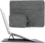 Allinside 13-14 Inch Laptop Sleeve with Stand for MacBook Air 13 2018-2024 (M2 A2681 M1 A2337)/ MacBook Pro 13 2016-2024 (M2 A2686 M1 A2338 A2251 A2289 A2159), PU Leather Case with Pouch, Gray