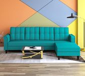 Adorn India Maddox Tufted L Shape 5- to 6-Person Sofa Sofa Set (Right Hand Side, Aqua Blue) (Wood)