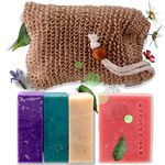 Natural Soap for Men - Organic Vegan Soap Ensemble - 4 Scented Bars & Sisal Exfoliator - Handcrafted with Essential Oils - Mens Soap Bar