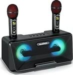 MASINGO Karaoke Machine for Adults and Kids with 2 Wireless Microphones, Portable Bluetooth Singing Speaker, Colorful LED Lights, PA System, Lyrics Display Phone Holder, and TV Cable. Presto G2 Black