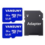 Vansuny 64GB Micro SD Card, 2 Pack MicroSDXC Memory Card with A1 Class10 U3 V30 Full HD Video Recording TF Card (2 Micro SD Cards + 1 SD Adapter)