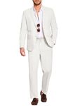 COOFANDY Men's 2 Piece Linen Suits Set Regular Fit Casual Lightweight Blazer Jacket and Pants, White, Medium