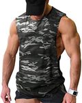 COOFANDY Mens Workout Tank Top Bodybuilding Gym T Shirts Cut Off Fitness Sport Shirt Camo Black