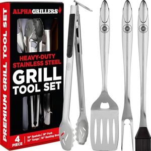 Alpha Grillers Grilling Accessories - BBQ Accessories Grill Gifts for Men Dad Him Husband Son Boyfriend Birthday - Barbecue Grilling Tools Utensils Set with Spatula, Fork, Brush, Tongs Kit