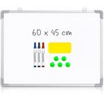 Magnetic Whiteboard 60 x 45 cm Dry Erase White Board for Walls Aluminium Frame for School Home and Office