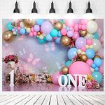 First Birthday Backdrop for Girl Flowers Butterfly Balloons 1 Year Old Girl Backdrop Cake Smash Decorations Banner 1st Birthday Props Photo Studio Photography Background Photoshoot(6x4ft)