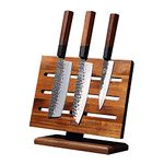 MITSUMOTO SAKARI Kitchen Magnetic Knife Holder, Japanese Acacia Wood Storage Knife Block, Enhanced Double-Sided Magnetic Strip Wooden Knife Holder