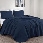 Chezmoi Collection Austin 3-Piece Oversized Bedspread Coverlet Set (Queen, Navy), Microfiber