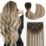 Sindra Human Hair Clip in Extensions Balayage Walnut Brown to Ash Brown and Golden Blonde Clip in Hair Extensions Human Hair 18 Inch 120g 6pcs Thick Remy Human Hair Extensions C18#3/8/22