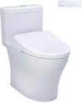 TOTO® WASHLET®+ Aquia® IV One-Piece Elongated Dual Flush 1.28 and 0.9 GPF Toilet with S7 Contemporary Electric Bidet Seat, Cotton White - MW6464726CEMFGN#01