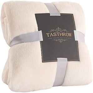 TASTHROW Manta Cama de Microfibre Franela, Suave Manta Manta Polar Franela Ligeras Mantas para Cama de Reversible (Blanco Crema, 150x200cm)