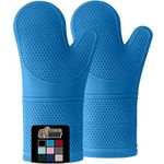 Gorilla Grip Premium Silicone Slip Resistant Oven Mitt Set, Flexible Gloves, Heat Resistant Kitchen Cooking Mitts, Protect Hands from Hot Surfaces, Cookie Sheets, 14.5 Inches, True Aqua Pair, Set of 2