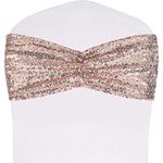 SquarePie Pack of 50 Sequin Chair Sashes Glitter Chair Bows Bands for Wedding Banquet Party Chair Cover Decor Ties, Rose Gold