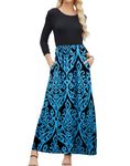 OURS SUPNIER Women's Casual 3/4 Sleeve Maxi Dress with Pockets Floral Print Dresses (Blue, L)