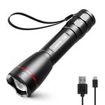 Lepro LED Torch Rechargeable, 15000 Lux Super Bright Adjustable Focus Flashlight, Long Battery Life, 5 Lighting Modes, IPX4 Waterproof, OSRAM P9 Powerful Torch for Camping, Power Cuts, Hiking, Outdoor