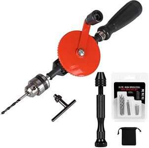 Hand Drill Manual 3/8-inch Capacity Speedy Powerful Manual Drill Double Pinion Geared 3 Jaw Chuck Hand Drill for Wood Plastic Soft Metal By STARVAST, Come With Pin Vise Hand Drill Set