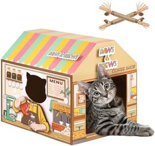 SEKAM Cardboard Cat House with Scratcher/Catnip,(16.5''x12''x15'') Kitty Coffee Shop for Indoor/Outdoor Cats,Cat Play House&Home Decor,Cat Scratch Toy for Cat Birthday,Hideout for Bunny Small Animals