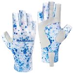 BASSDASH ALTIMATE Fishing Gloves Sun Protection Fingerless Hunting UPF 50+ Men’s Women’s UV Gloves (Blue Ink Camo, Large)