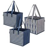 Planet E Reusable Grocery Shopping Bags - Large Collapsible Boxes with Reinforced Bottoms Made of Recycled Plastic (Pack of 3)