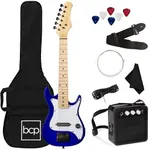 Best Choice Products 30in Kids Electric Guitar Beginner Starter Kit w/ 5W Amplifier, Strap, Gig Bag, Strings, Picks - Metallic Blue