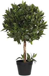 Blooming Artificial Outdoor Plant, UV and Water Resistant, Faux Decorative Tree with Pot, Easy Care, Perfect for Gardens and Patios (Bay Laurel Bush Ball) (Green) (70cm)
