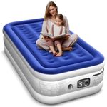 Xsleep Twin Air Mattress 16 Inches High Air Mattress Twin Air Mattress with Built in Pump Knob Activated 1-3 Minutes Quick Inflate/Deflate for All Indoor and Outdoor Locations Blue & White