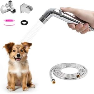 iFealClear Dog Washing Shower Sprayer Attachment- 2 Spray Handheld Shower Head for Dog Rinsing, Water-Flow Adjustment with 118-inch Stainless Steel Hose Solid Brass 3-Way Shower Diverter, Chrome