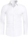 Alimens & Gentle Men's Dress Shirts 16-Way Stretch Slim Fit Long Sleeve Button Down Shirts Wrinkle Free Traveler Shirts, White, Large