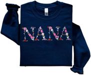 Regamor Embroidery Nana Sweatshirts For Women Gift Sweatshirt From Grandkids Nana Flower Grandma Gift Mothers Christmas, Navy, XX-Large