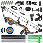 SHARROW Archery Compound Bow Kit 30-55lbs Adjustable Hunting Compound Bow and Arrows Set for Adult and Beginner Outdoor Shooting Archery Set (Left Hand, Camo)